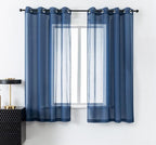 DUALIFE 45 Inches Navy Short Curtains for Bathroom Set of 2 Panels Grommet Semi Voile Drapes Navy Blue Sheer Curtains for Boys Room Kids Bedroom Small Windows 52 x 45 Inch Indigo Blue