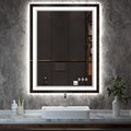 LED Mirror, 28x36 Inch Gradient Front and Backlight Lighted Mirror, 3 Colors Dimmable CRI>90 Double Lights, IP54 Enhanced Anti-Fog, Hanging Plates Wall Mount LED Bathroom Mirror