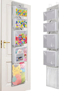 Hanging Toy Storage over Door, Block Stuffed Animal Organizer Idea with 4 Removable Case Bag, Bi-Fold Closet Holder with Mesh Pocket for Kid Boy Girl