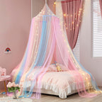 Rainbow Bed Canopy with Lights - Mosquito Netting for Twin, Single, Full, Queen & King Size Beds - Decor for Girls' Rooms