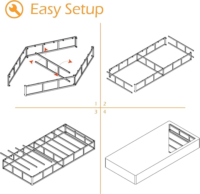 Twin XL Box Spring 9 Inch, Heavy Duty Metal Box Spring Bed Base with Fabric Cover, Mattress Foundation, Easy Assembly, Noise Free, Black