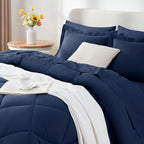 CozyLux Oversized Queen Comforter Set Navy Blue, 7 Pieces Bed in a Bag Comforter Set with Sheets Luxury Bed Set All Seasons, Bedding Set with Down Alternative Comforter, Sheets, Pillowcases & Shams