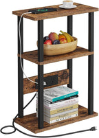 Narrow Side Table with Charging Station, 2 Set Skinny End Tables for Small Spaces, Sofa Beside-Table with Storage Shelf, Slim Nightstand with USB Ports Outlet, Couch Tables Rustic Brown UTBT003F2