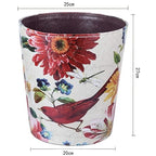 Leather Trash Can, Retro Decorative Waste Basket, 10L Capacity Small Waste Paper Basket, Waterproof Garbage Can for Bathroom, Bedroom, Office, Kitchen and Living Room - Red Bird