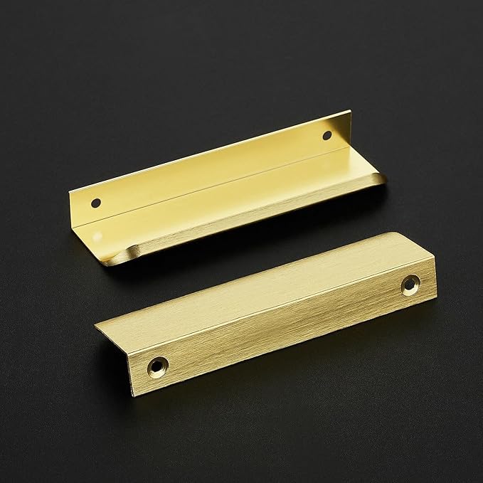 Ravinte Hardware 8 Pack Gold Cabinet Handles, 5 Inch (128mm) Finger Edge Pulls, 4 Inch Hole Center, Finger Pulls for Cabinets