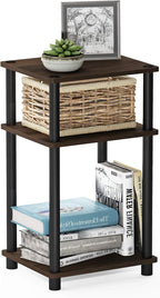 Furinno Just 3-Tier Turn-N-Tube End Table / Side Table / Night Stand / Bedside Table with Plastic Poles, 2-Pack, Columbia Walnut/Black