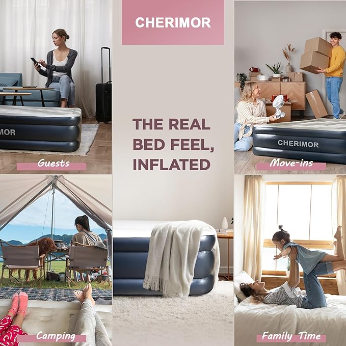 Twin XL Air Mattress with Built-in Pump, 18" Raised Comfort, 80“ Length, 48Hr Leak-Proof Test, Upgraded Honeycomb Pillar Design, Supports 500 lbs, 2-Min Inflation for Home, Guests & Camping