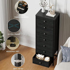 Furnulem Bedroom Dresser, Tall Chests of Drawers with 7 Fabric Bins, Black Organizer in Closet, Dorm, Living Room, Nursery, Hallyway-Storage Tower Unit, Sturdy Steel Frame