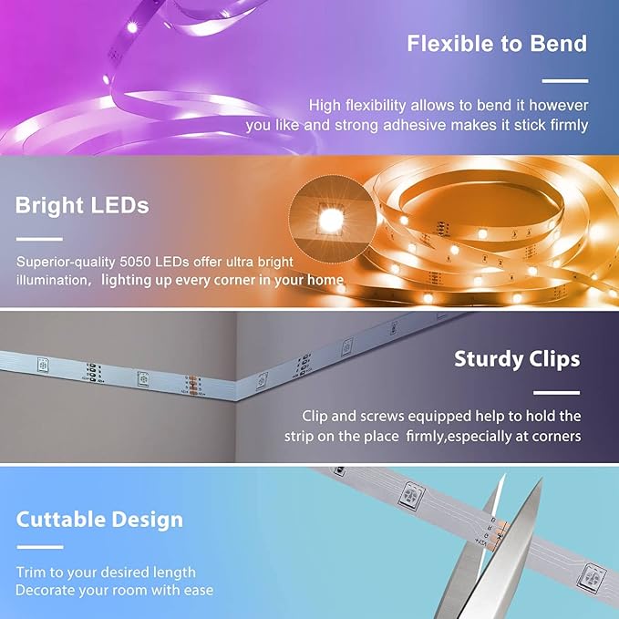 130ft Led Lights for Bedroom, APP Control Music Sync Color Changing Led Lights, Led Strip Lights with Remote for Room, Kitchen Party,Home Decoration