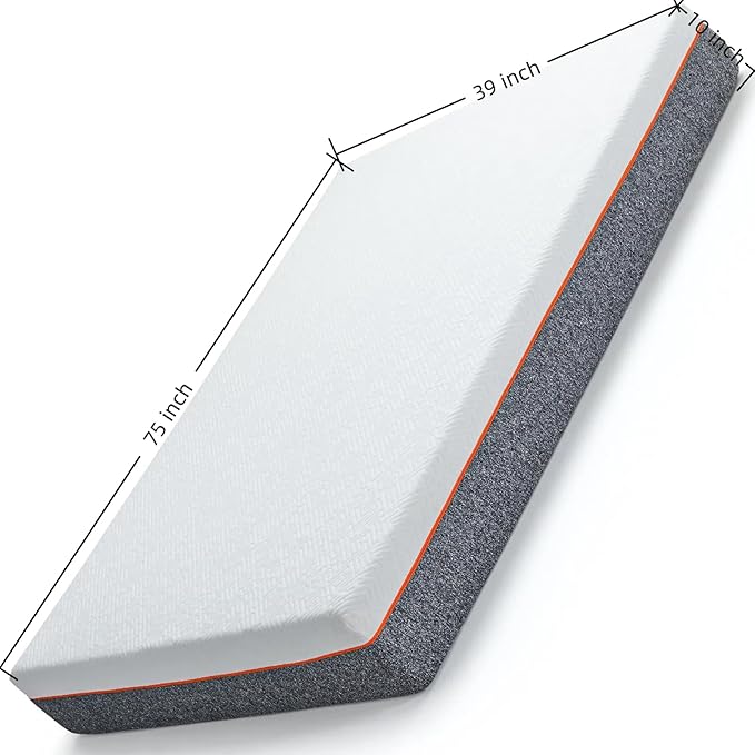 Marsail 10 Inch Twin Size Mattress, Cooling Gel Memory Foam, Fiberglass Free Breathable Cooling Bed Twin Mattress, Medium-Firm in A Box