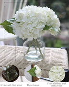 Real Touch Artificial Flowers Whith White Hydrangea in Vase for Home Decoration, Fake Flowers Centerpieces for Tables, Lifelike Fake Hydrangea in Vase for Bathroom, Office and Water Bar
