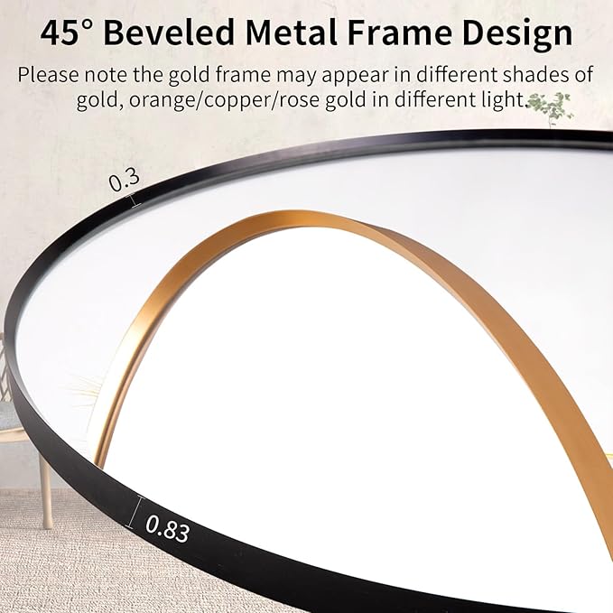 36" Round LED Bathroom Mirror, Wall Mounted Backlit Vanity Mirror with 45° Beveled Frame Lighted Mirror for Bedroom, Fog Free 3-Color Dimmable Lights Memory Function, Black