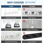 TICONN Wall Mounted Coat Rack, Five Heavy Duty Tri Hooks All Metal Construction for Jacket Coat Hat in Mudroom Entryway (White, 1-Pack)
