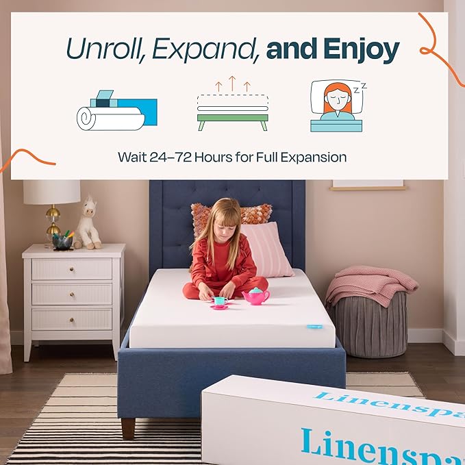 Linenspa 5 Inch Gel Infused Memory Foam Mattress - Twin Size - Firm - Low Profile Bed - Mattress in a Box - Youth or Kids Bed - Guest Bedroom - Pressure Relieving and Breathable - CertiPur Certified