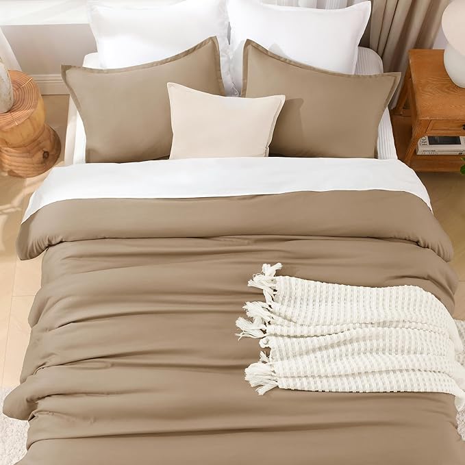 Litanika Taupe Tan Twin/Twin XL Comforter Set, 2 Pieces Solid Bedding Comforter Set, All Season Fluffy Bed Set (66x90In Comforter & 1 Pillowcase)