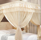 Mengersi Canopy Bed Curtains Full Sizes,Bed Canopy for Girls Royal Luxurious Cozy Bed Drapes Girls Room Decor(Ivory,Full)