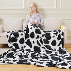 Flannel Fleece Cow Print Blanket King Size - Premium Anti-Static Super Soft Cozy Plush, Lightweight Microfiber Winter Warm Cow Print Throw Blanket for Couch Sofa Bed 90" x 108"(Black Cow King)