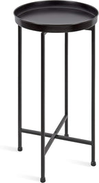 Kate and Laurel Celia Round Metal Foldable Accent Table with Tray Top, Black