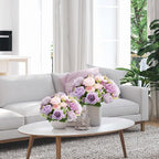 Geosar 8 Bundles Artificial Peonies Flowers Fake Silk Peony Bouquet Faux Peonies Flowers Bulk for Decoration Vase Floral Arrangements Wedding Party Table (Gray Purple,Light Purple)