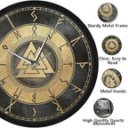 12 Inch Scandinavian Viking Design Valknut Wall Clock, Vintage Futhark Viking Runes Warrior Norse Print Wall Clock Accurate Silent Non Ticking Battery Operated for Man Cave Bedroom Farmhouse