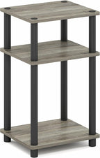 Furinno Just 3-Tier Turn-N-Tube End Table / Side Table / Night Stand / Bedside Table with Plastic Poles, 2-Pack, French Oak Grey/Black