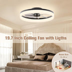 VOLISUN Low Profile Ceiling Fans with Lights and Remote, Fandelier Ceiling Fan Flush Mount, 3000K-6500K Smart Bladeless LED Fan Light, Black Modern Ceiling Fans with Lights for Bedroom