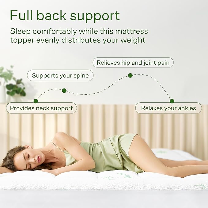 Ultra Soft Full Size Mattress Topper - Viscose Made from Bamboo Pillow Top Mattress Pad for Back Pain Relief - Naturally Cooling for Hot Sleepers, Green