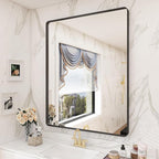 28x36 Black Matte Bathroom Mirror, Rectangle Framed Vanity Mirror for Wall, Rounded Corner, Anti-Rust, Shatterproof (Horizontally/Vertically)