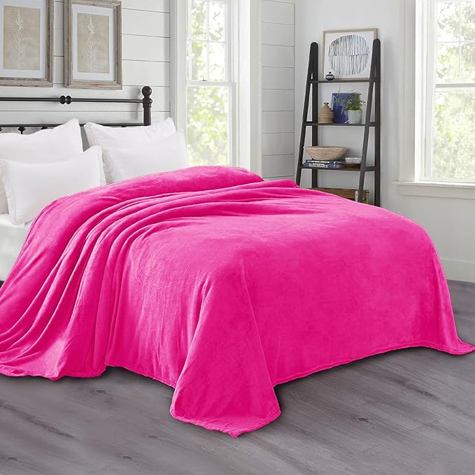 Exclusivo Mezcla Fleece Blanket Twin Size for Bed, Super Soft and Warm, All Season Use, Cozy, Plush, Lightweight, 90x66 Inches, Hot Pink