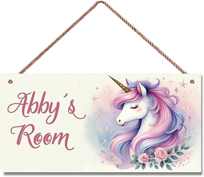 Personalized Sign Cute Unicorn Wall Decor Beautiful Decoration for Home Kitchen Bar Garage Vintage Retro Poster Plaque Decor for Kids Room Nursery Wall Decorations Stuff