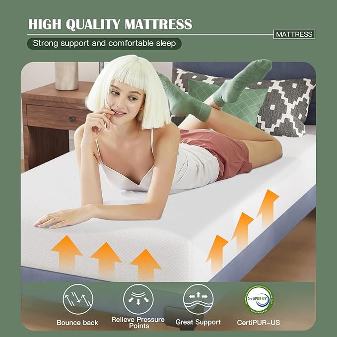 PayLessHere Base Foam Mattress 8 inch Mattress, CertiPUR-US Certified,Breathable Bed Mattress for Cooler Sleep Supportive & Pressure Relief,Removable Soft Cover,White Twin