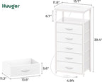 Huuger White Dresser with 5 Drawers & Charging Station, Tall Dresser for Bedroom, Tall Night Stand with PU Leather Finish, Open Shelf, Nightstand for Bedroom, Closet, Hallway, Entryway