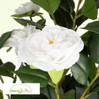 Artificial Camellia Tree 2 Pack, 38’’ Faux Camellia Plant in Pot with White Flowers, Greenery Potted Plant for Indoor Outdoor Office Home Porch Decor, White