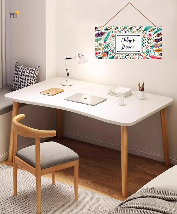 Personalized Vintage Flowers Art Décor For Kids Room Custom Name Door Wall Decor, Feather Floral Nursery Art Plate For Girls Bedroom Home Club Cabin Garage Store Bar