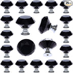 DEELF 25 Packs Kitchen Cabinet Knobs, 30 mm Crystal Cabinet Knobs, Diamond Dresser Handle Drawer Pulls, Dresser Knobs for Cabinets and Drawers, Black