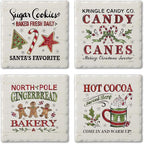 Thirstystone Holiday Treats 4 Pack Assorted Tumbled Tile Stone Coasters with Protective Cork Backing 4" Square Manufactured in The USA