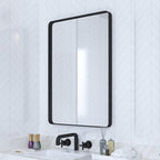 VocalStar Black Bathroom Mirror for Wall, 18 x 26 Inch Rounded Rectangle Metal Framed Bathroom Wall Vanity Mirror Farmhouse, 1/4-inch Shatterproof Glass | Ultra-Flush Hanging