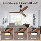 Obabala 42inch Ceiling Fans with Lights and Remote 3 Wood Blades Outdoor Ceiling Fans Noiseless Reversible DC Motor Modern Ceiling Fan for Patios Indoor Outdoor (Walnut, 42IN)