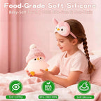 Penguin Silicone Night Light, Cute Pink Penguin Lamp with Knitted Hat, Soft Nursery Nightlight, USB Rechargeable/Dimmable,LED Squishy Novelty Animal Bedside Lamp,Funny Gifts for Kids/Girls