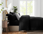 CozyLux King Size Comforter Set Black, 7 Pieces Bed in a Bag, Black Comforter King Size, All Season Bedding Sets with Stitch Quilted Comforter, Flat Sheet, Fitted Sheet, Pillowcases