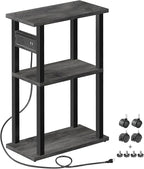 TUTOTAK Small Narrow Side Table with Charging Station, Skinny End Table for Small Spaces, Slim Nightstand with USB Ports and Outlet, Sofa Beside Table with Wheels, Charcoal Grey TB01BY046