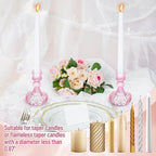 Suclain 24 Pcs Glass Taper Candle Holder Sets 12 Candlestick Holder with 12 White Long Candles for Wedding Party Decor Dinner Decoration(Pink)
