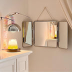 30 * 60cm Modern Tri-Fold Glass Mirror with Chain, Foldable Vanity Makeup Mirrors, Home Wall-Mounted Bathroom Mirror with Metal Frame for to See Back of Head