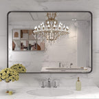LOAAO 40X32 Inch Black Metal Framed Bathroom Mirror for Wall, Matte Black Bathroom Vanity Mirror Farmhouse, Large Rounded Rectangle Mirror, Anti-Rust, Tempered Glass, Hangs Horizontally or Vertically