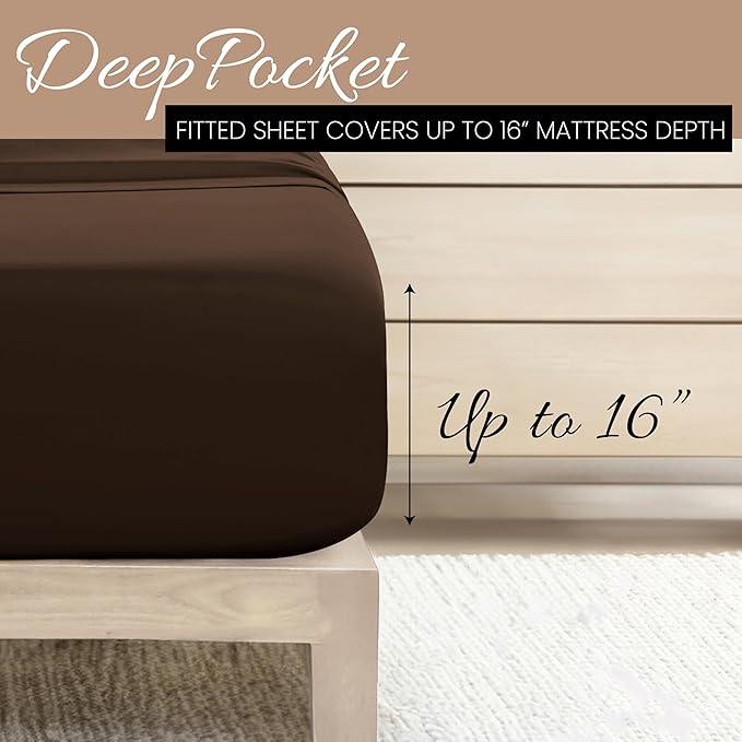 Linen Market Brushed Microfiber King Sheet Set 4 Piece – Oeko-TEX Certified Ultra Soft & Wrinkle-Free - 16" Deep Pocket Sheets - Easy Care King Size - Chocolate
