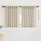 RYB HOME Linen Sheer Curtains - Solid Privacy Textured Semi Sheer Drapes Light Glare Filtering Airy Window Covering for Living Room Bedroom Doorway, Beige, W 52 x L 45 inches Long, 2 Panels