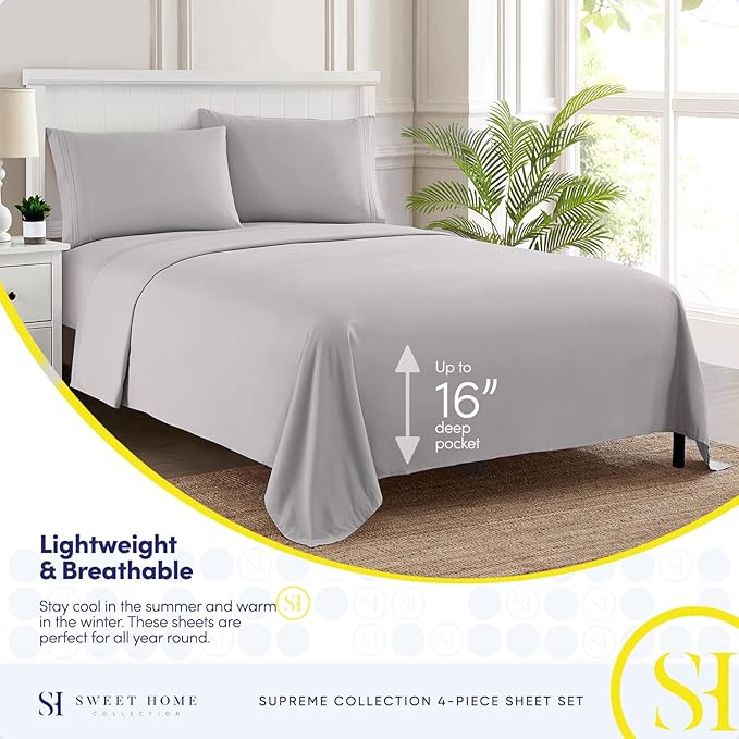 1800 Thread Count Sheet Set – Soft Egyptian Quality Brushed Microfiber Sheets – Luxury Bedding Set with Flat Sheet, Fitted Sheet, 2 Pillow Cases