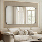 BEAUTYPEAK Black Rectangular Bathroom Mirror - 30" x 48" Wall Mounted Aluminum Alloy Frame Mirror with Rounded Corners for Bedroom Living Room, Horizontal or Vertical