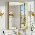 22x30 Inch Gold Bathroom Mirrors for Over Sink, Rectangular Vanity Mirror, Wall Mounted Mirrors, Anti-Rust, Tempered Glass, Framed Vanity Mirror, Horizontal or Vertical