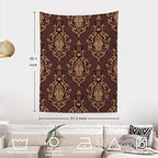 Batmerry Brown Damask Floral Tapestry,Vintage Golden Brown Damask Pattern Wall Art Hanging Decoration Polyester Fiber White Ruffled Around for Dorm Room Bedroom Living Room, 59.1x51.2 inches